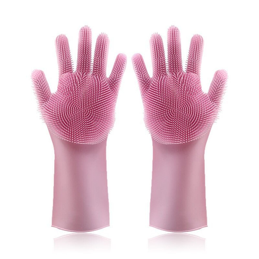 1 Pairs Silicon Dish Scrubber Rubber Gloves Food Grade Cleaning Sponge Dishwashing Brushs Kitchen Dishes Washing Latex Gloves