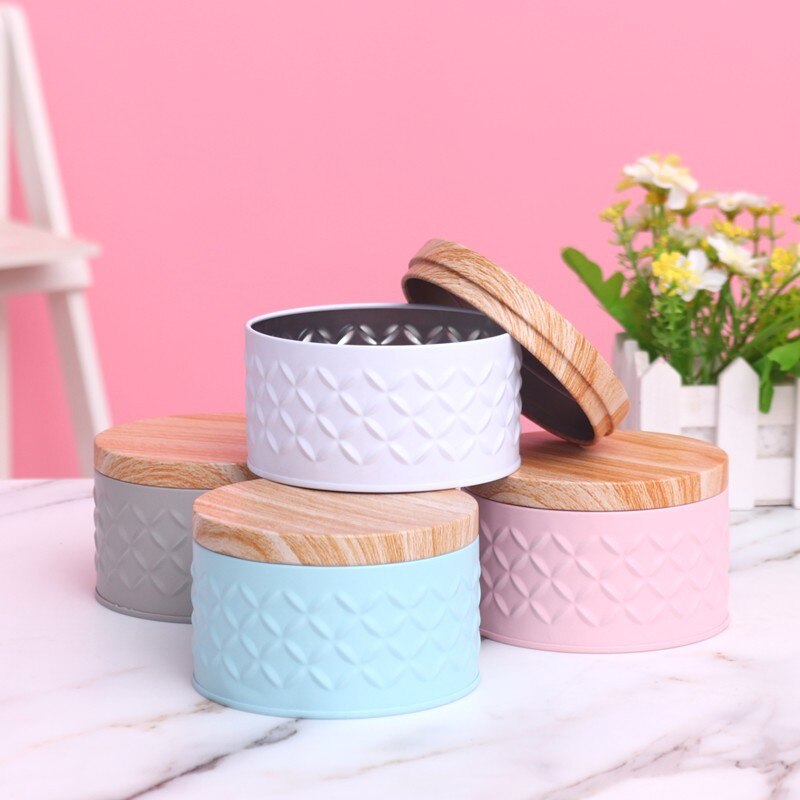 1 caja de lata redonda de grano de madera de gama alta Caja de galletas hechas a mano Nougat embalaje para boda caja de almacenamiento doméstico de de dulces