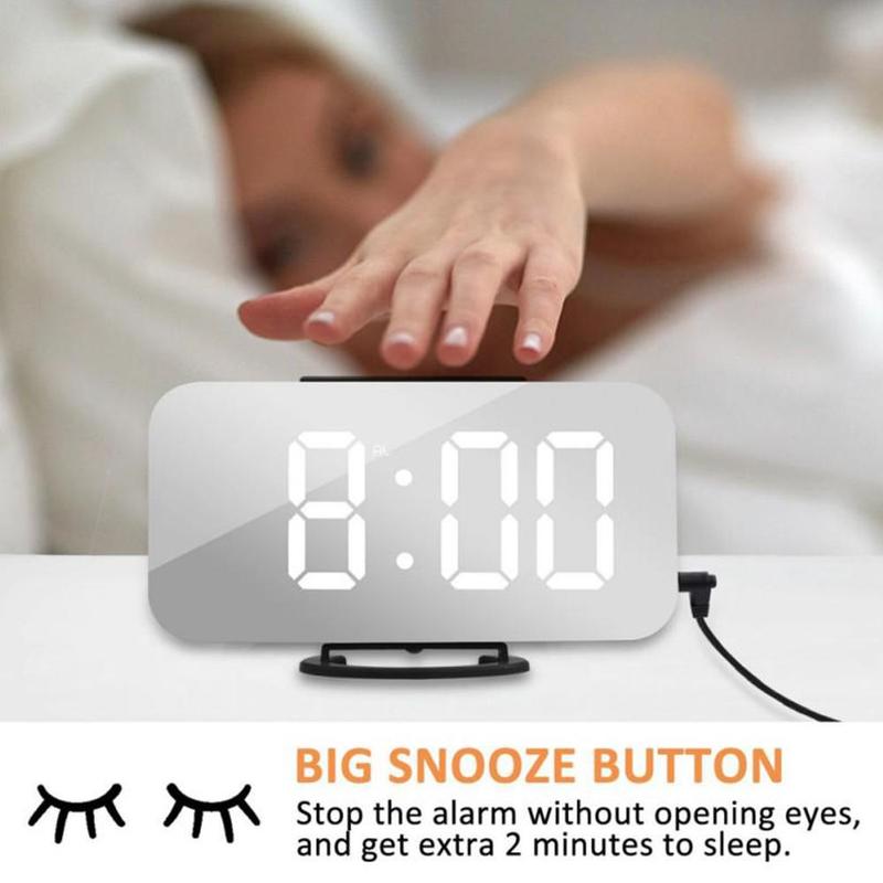 Reloj despertador Digital LED para móvil, espejo con pantalla Led nocturna, 2 puertos de carga USB para iphone, herramienta de teléfono Android, 1 unidad