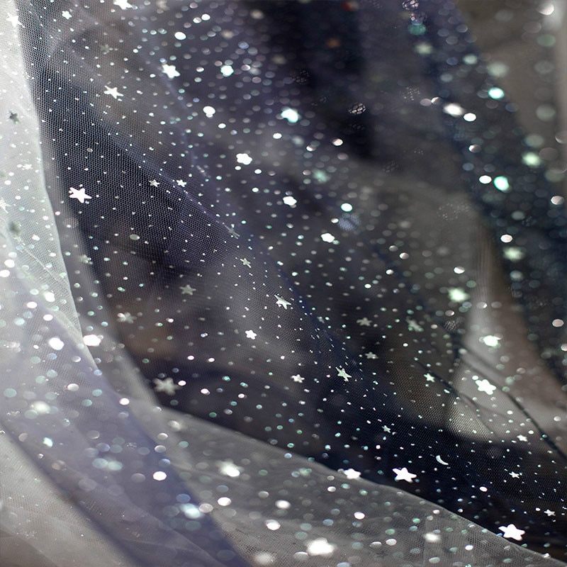 Blødt stof chiffon stof ren dans kjole materiale blå hvid gradient stjerner gaze sequin mesh, ved måleren