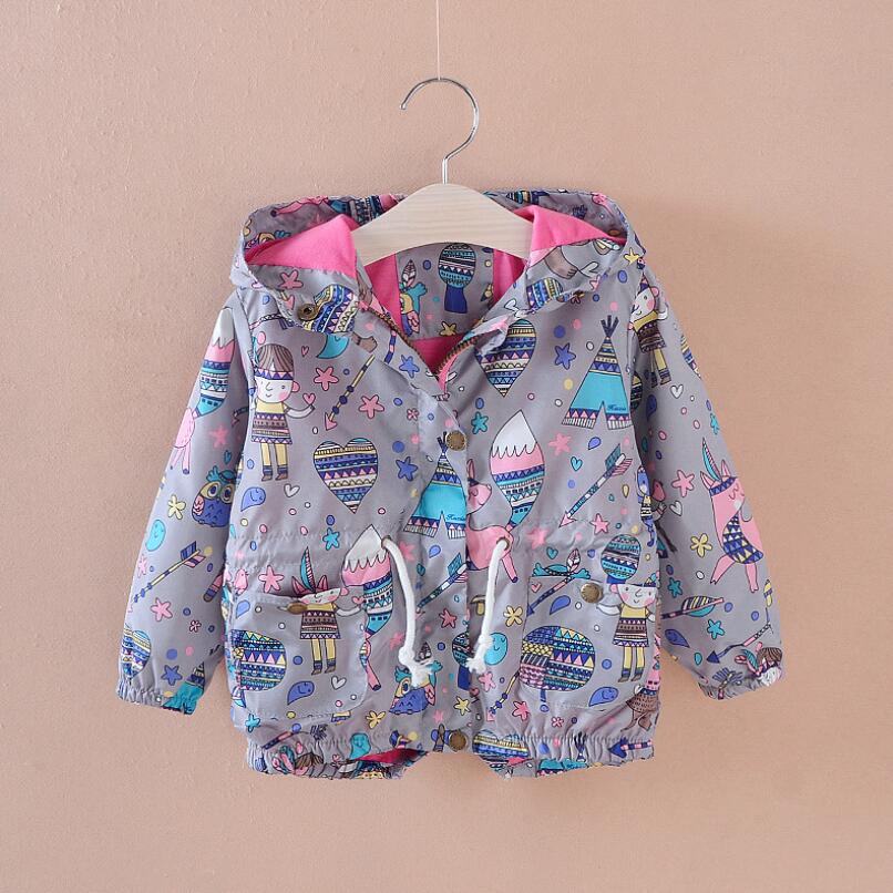 Meisjesjas herfst meisje vogel doodle print jas kinderen windjack meisjes vrijetijdskleding jas 3-7