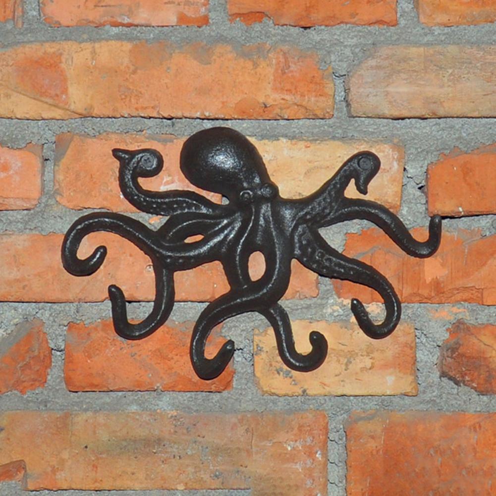 Gietijzeren Octopus Sleutel Haak Antieke Decoratieve Smeedijzeren Zwemmen Octopus Haak Met 6 Tentakel Vormige Haken