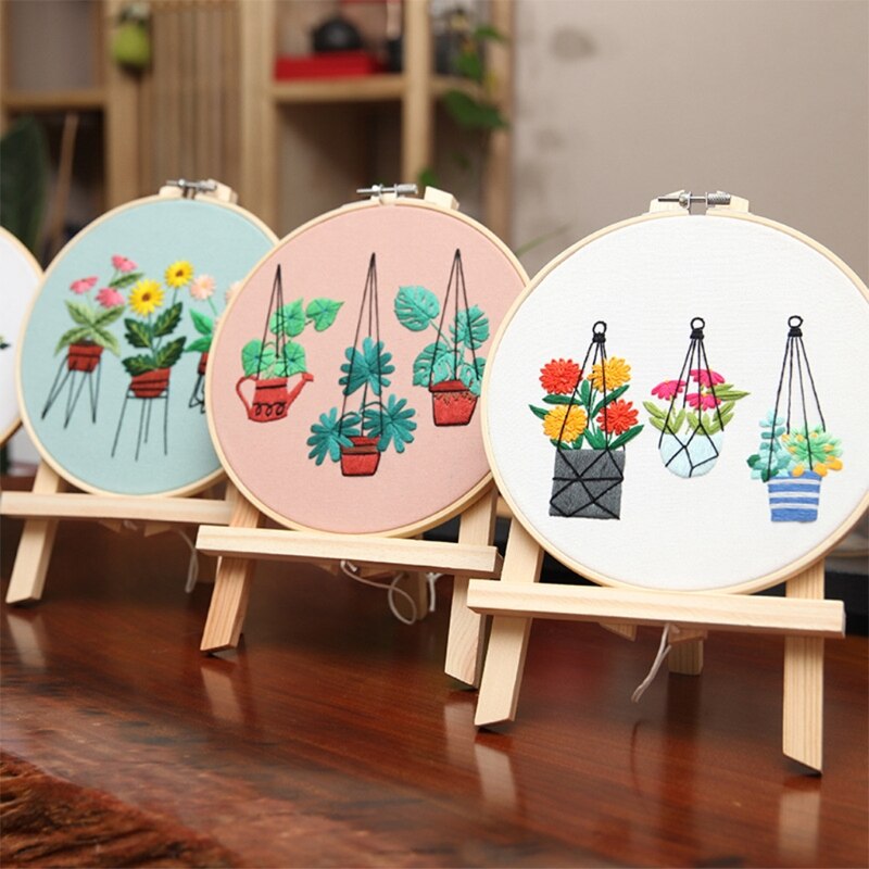 Embroidery Starter Kit Basic Cross Stitch Set Flower Plants Patterns Stamped Embroidery Kits for Beginners Adults Kids 87HA