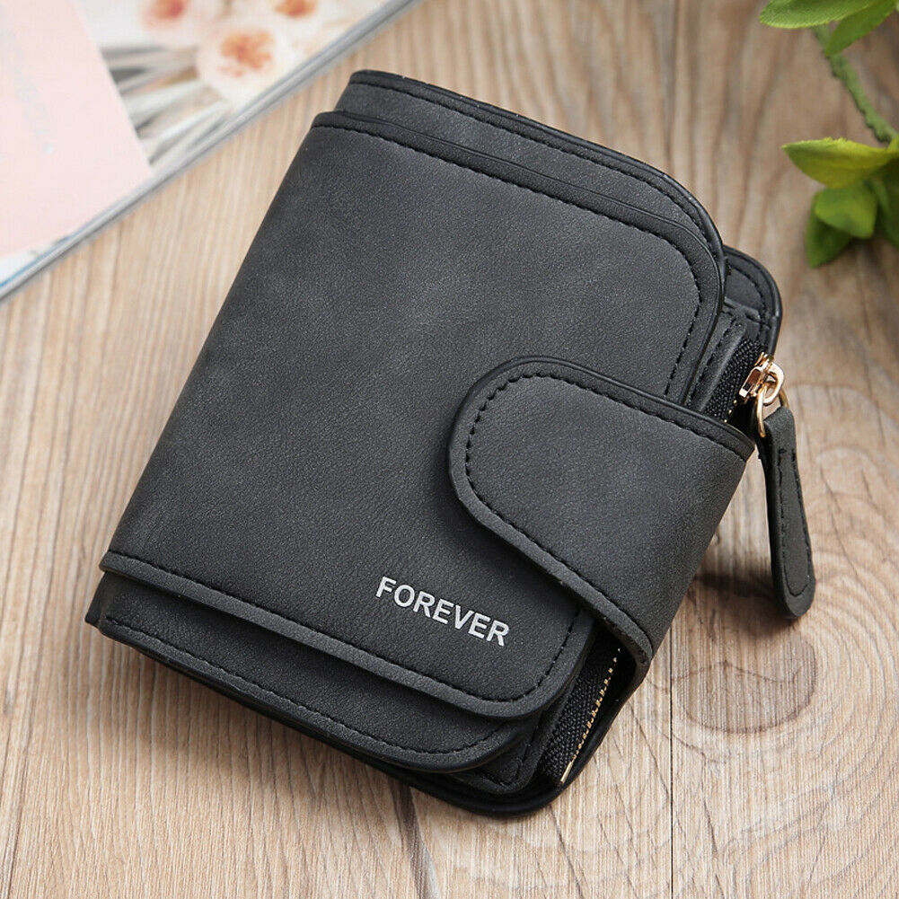 Kvinders tegnebog pu læder ensfarvet kort møntpung håndtaske mini taske: Sort