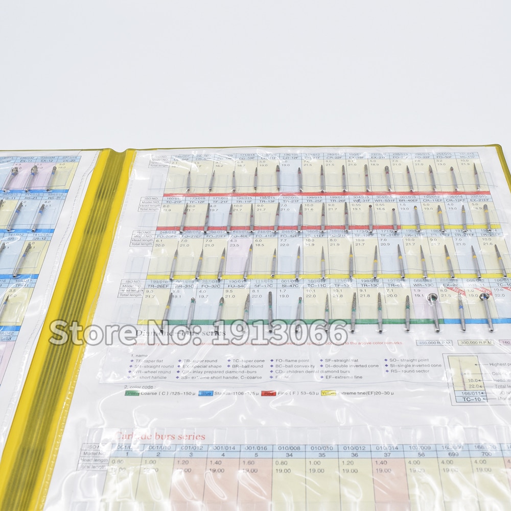 diamond bur sample book 154 models/pcs diamond bur catalog dental material dental lab equipment FG burs