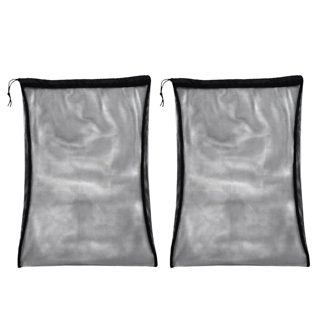 2 Pieces Heavy Duty Carrying Mesh Drawstring Gear Bag for Snorkeling Fins Flippers (Black, 25'' x 18'')