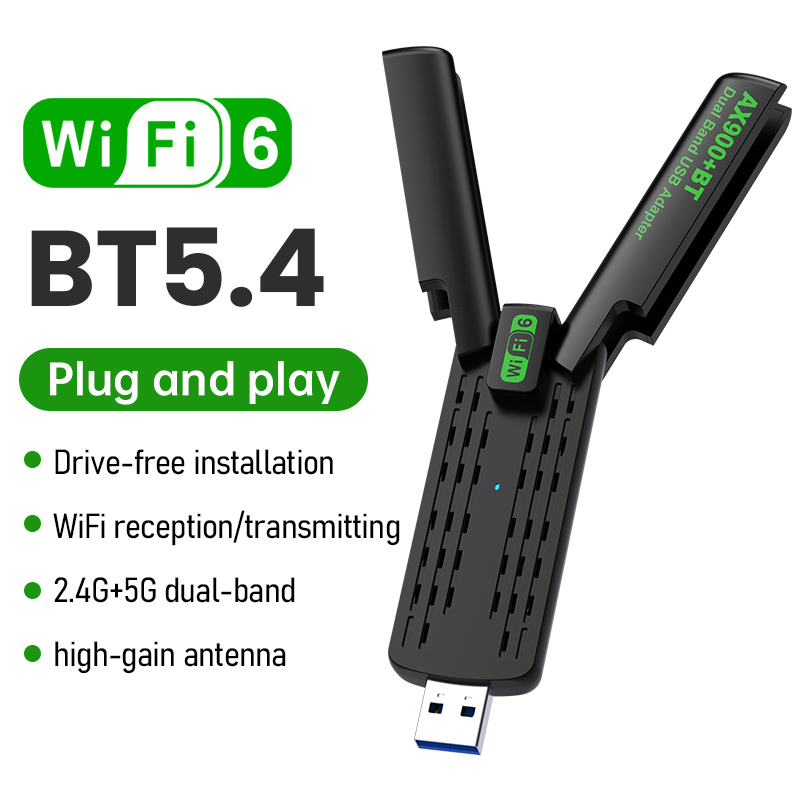 AX900 WiFi USB Adapter WiFi6 Bluetooth 5.4 Dual Band 2.4G+5.8Ghz 2 Antenna Dongle USB Wireless Card Receiver for PC/Laptop: black
