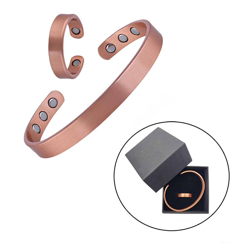 Enkelt smyckeset i ren koppar armband ringar manschett magnetiska armband för kvinnor män artrit hälsa massiva kopparsmycken: Rosa guldfärg
