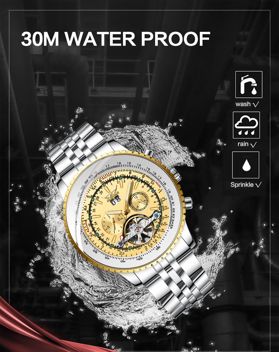 Mens Watches Automatic Mechanical Watches Jaragar Brand Men Stainless Steel Watches Skeleton Steampunk Male Clocks