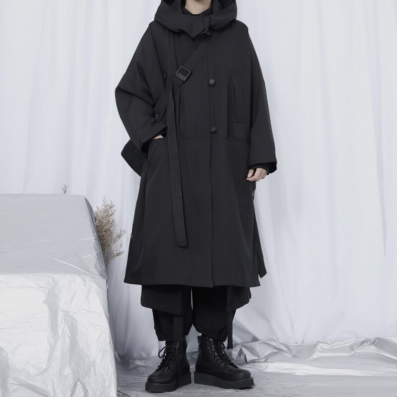 Ewq/Herenkleding Windjack Mannelijke Lange Jas Oversized Losse Hooded Lange Mouwen Japan Stijl Grote Size Lange geul Voor Mannelijke 9Y2517
