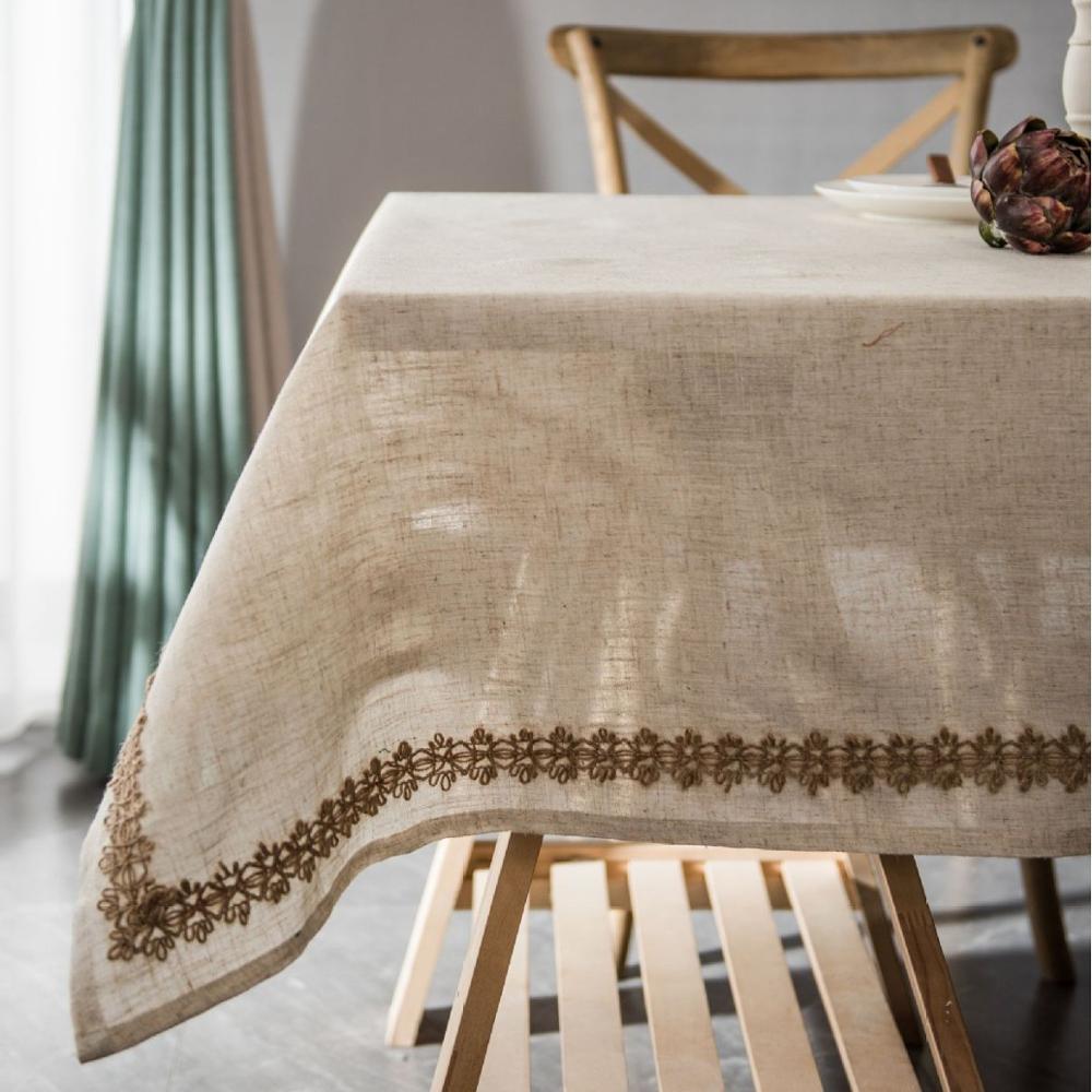 Beige table cloth with blue flower Cotton and Linen fabric table cloth: 140X300cm