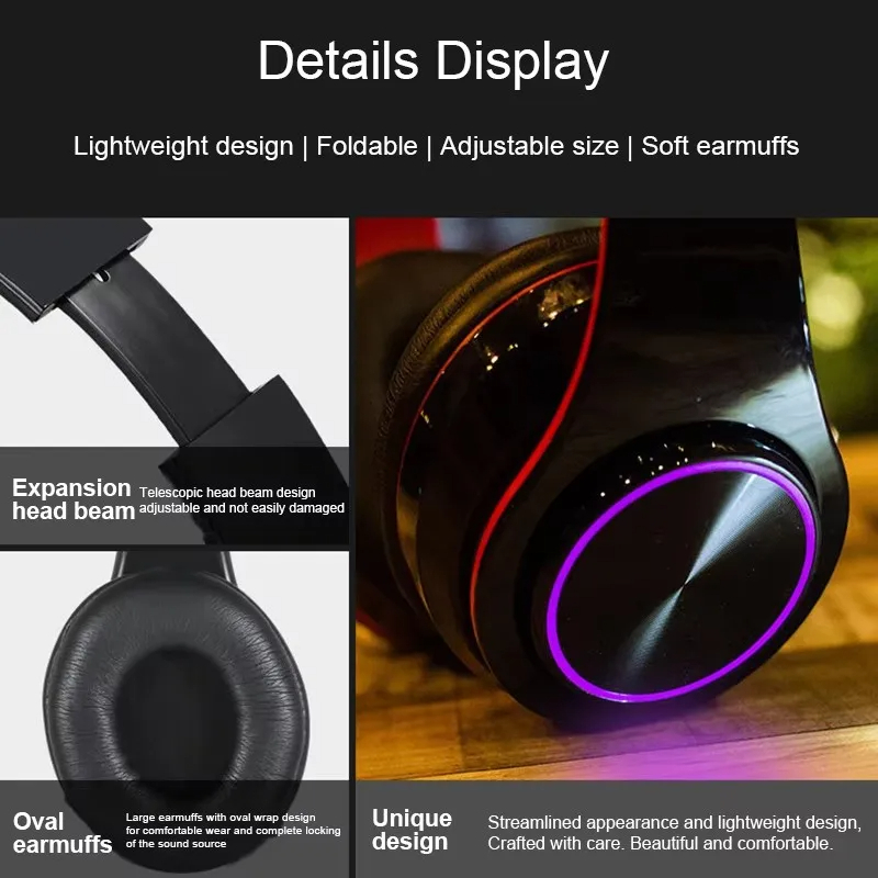 Draadloze Bluetooth-headset Opvouwbare hoofdtelefoon HiFi-stereo-oortelefoon met microfoon Ondersteuning SD-kaart FM voor Xiaomi Iphone Samsung-telefoon
