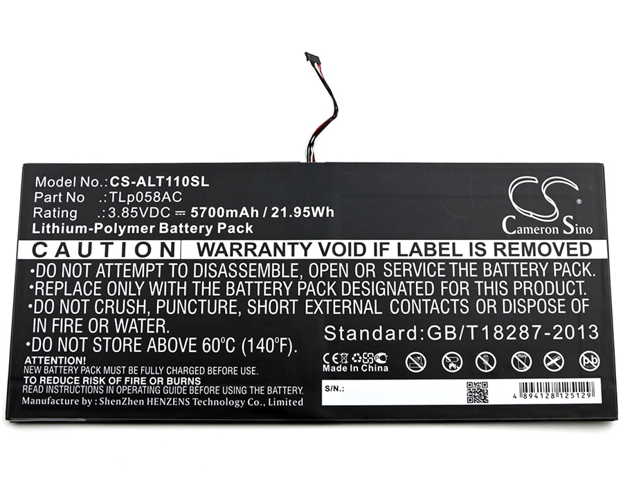 Cameron Sino 5700mAh batería de la batería TLp058AC para Alcatel One Touch Plus 10 "OT-8085