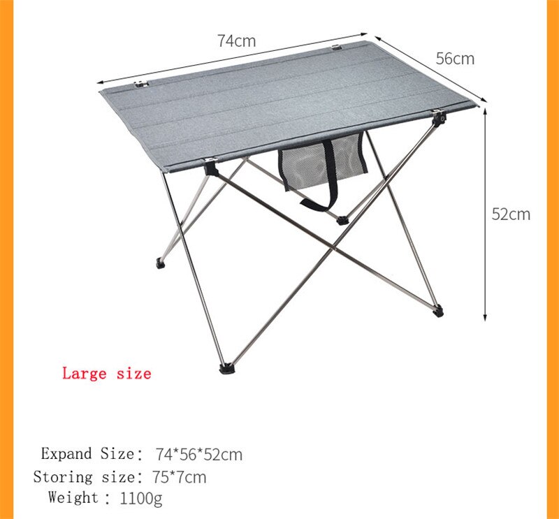 Foldbart campingbord udendørs møbler bærbare vandreture sammenklappelige picnicborde aluminiumslegering ultra let udendørs foldebord: Stor grå
