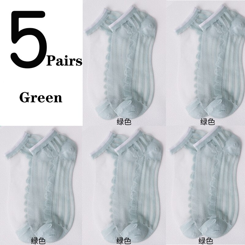 5 par/parti damesokker til sommer ultratynde gennemsigtige silkestrømper af glasfiber daisy flower japan ankelsokker: Parti 10