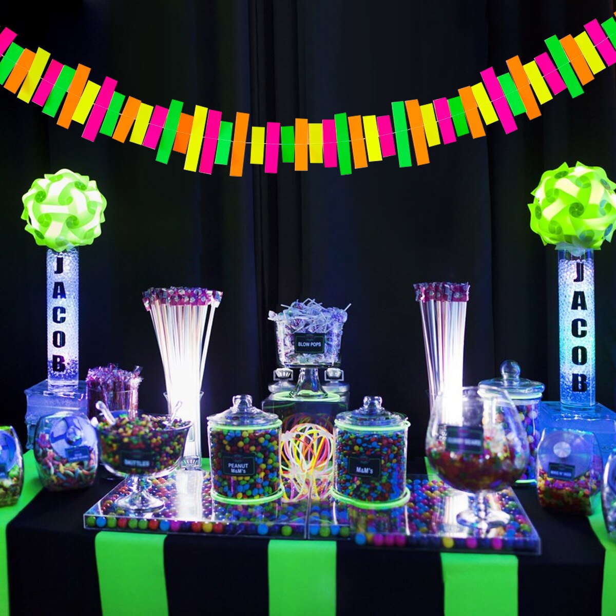 4m Leucht Girlanden Fluoreszierende Geburtstag Papier Banner glühen Party Liefert Nacht Party Foto Requisiten Glücklich Geburtstag Party Dekor