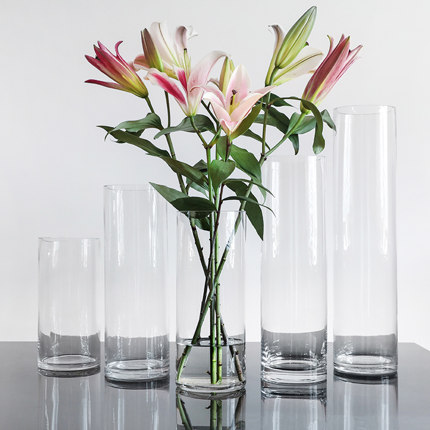 Europa glasvase gennemsigtig klar lige cylinder terrarium glasbeholdere blomstervaser bryllupsvase boligindretning