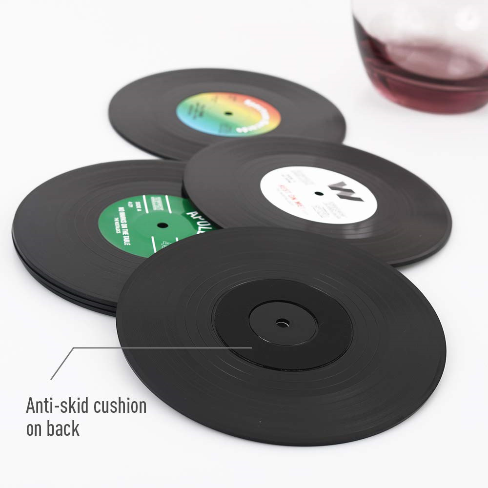 Juego de posavasos de disco de vinilo Retro colorido para bebidas, juego de posavasos de disco de vinilo, decoración de mesa de centro, 6 unidades
