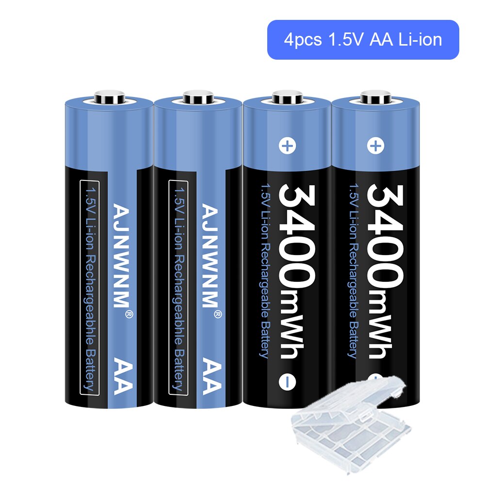Baterías de iones de litio recargables, pilas AA de 1,5 v, 3400mWh, AA, 1,5 V, AA, 1,5 v: 4Pcs AA