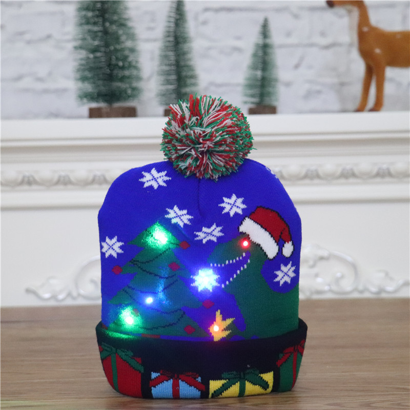 Gorros navideños con luces LED para niños y adultos, gorro de punto colorido y luminoso, de decoración navideña