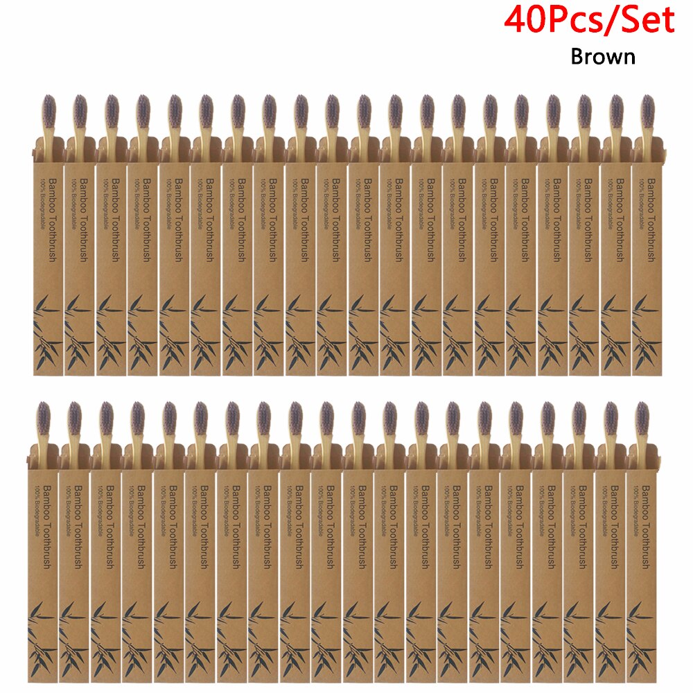 40 Pack Zahnbürste Umweltfreundliche Regenbogen Bambus Weiche Fibre Zahnbürste Biologisch Abbaubar Zähne Pinsel Solide Bambus Griff Zahnbürste: Coffee