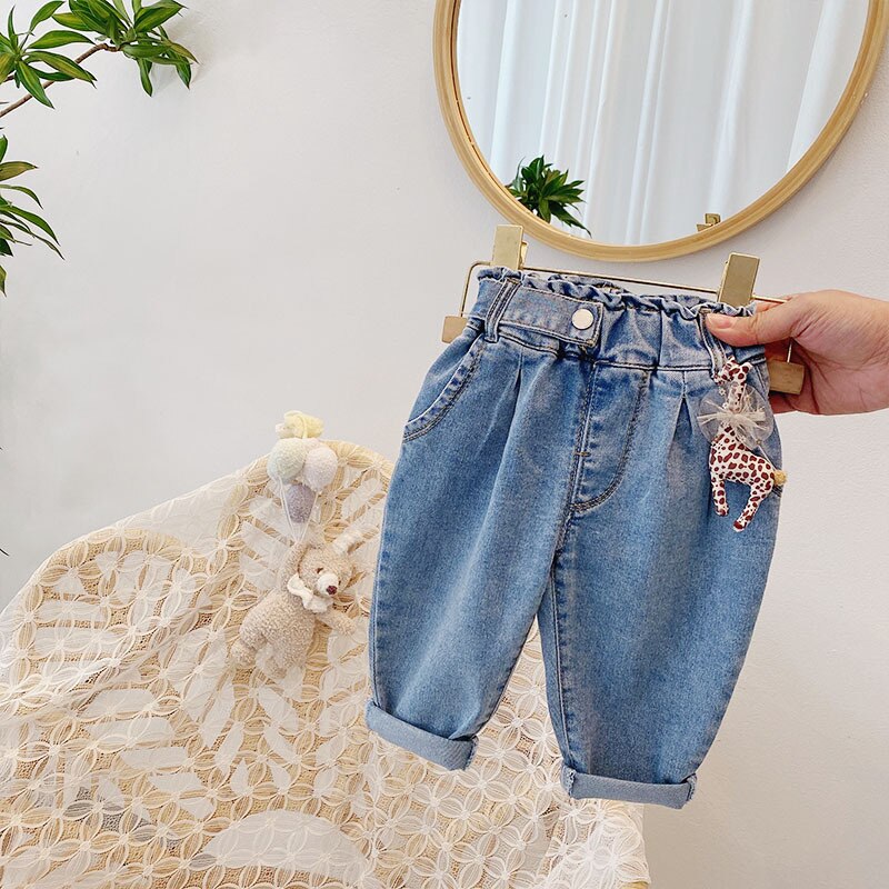 Spring Children‘s Denim Jeans Kids Harem Pants Cute Girls Casual Loose Trousers