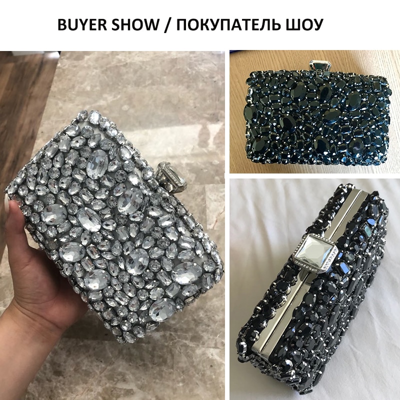 Women Clutch Evening Bag Beaded Crystal Lady Wedding Purse Rhinestones Handbags Silver Black Evening Clutch Bags for Women