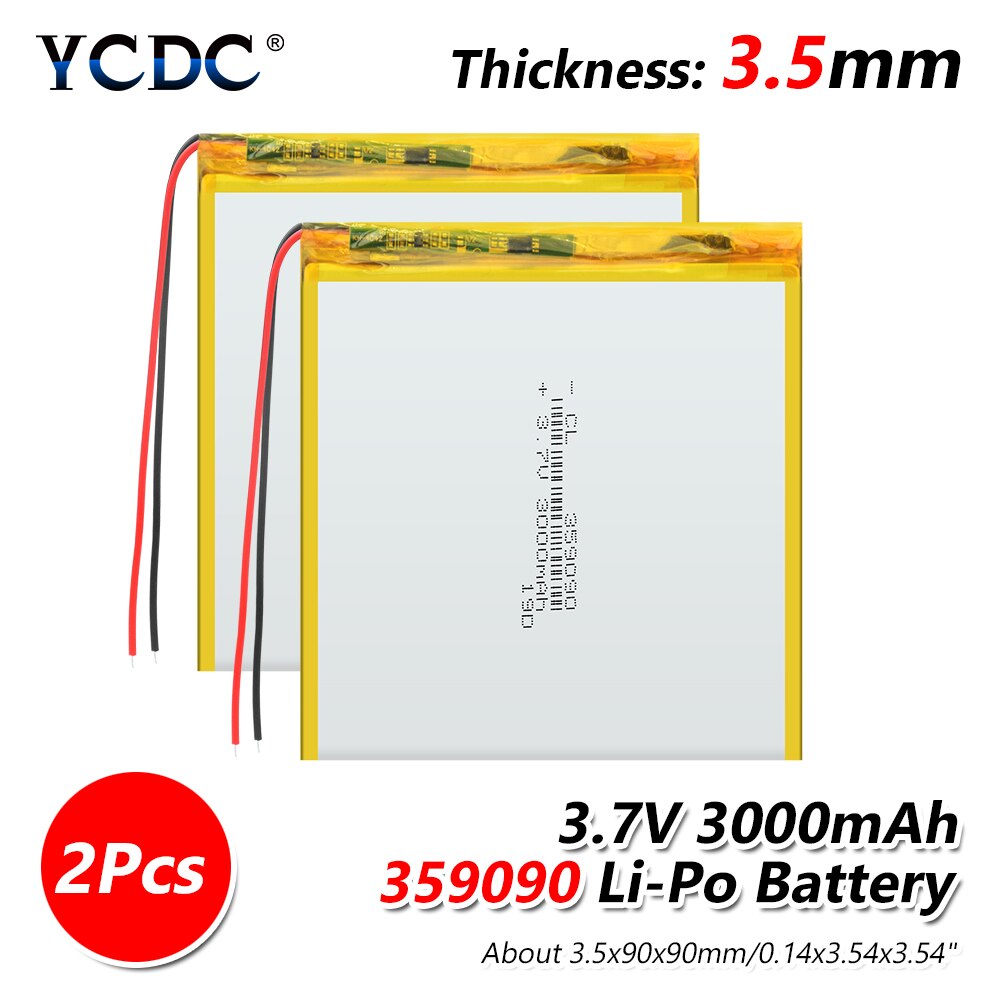 3 7V volt 359090 3.7v 3000mah li po ion lipo rechargeable batteries 1/2/4Pcs lithium polymer battery for dvd GPS navigation: 2 PCS