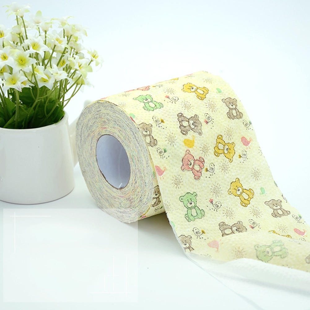 1roll 3-layers Cute Cartoon Bear Printing Roll Paper Towel Core Bath Toilet Roll Paper Tissue Household Toilet Paper