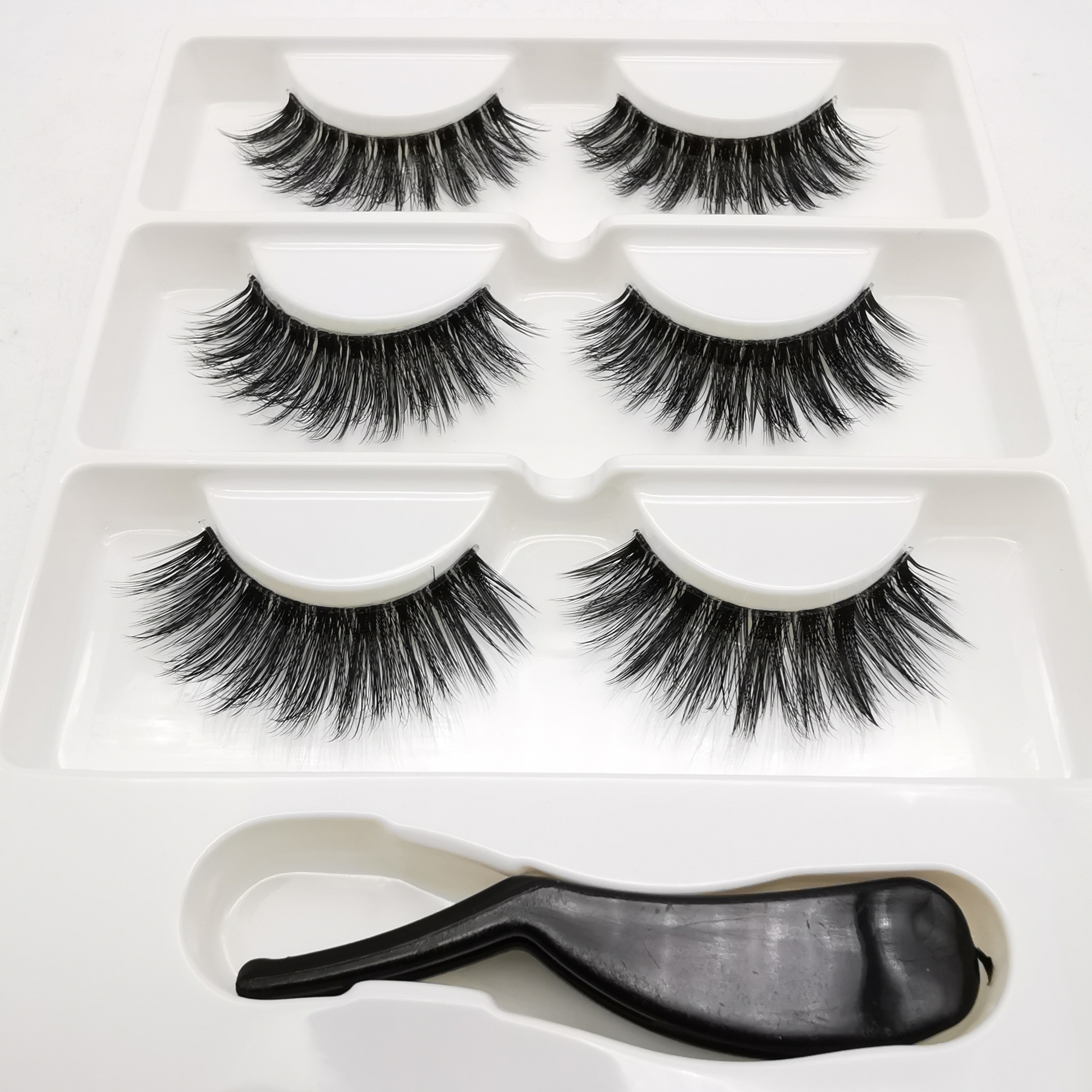 Mink Eyelashes 3 pairs lashes invisible band mink lashes reusable false eyelashes Makeup in Bulk+Eyelash curler: 3pairs-3DFF6