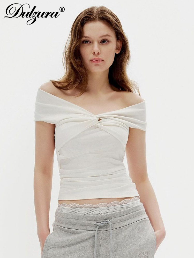 Dulzura sexet top med skrå halsudskæring, off-shoulder, ensfarvet, ruched, crop tops, dametøj, sommer, afslappet, streetwear, fest, klub  y2k