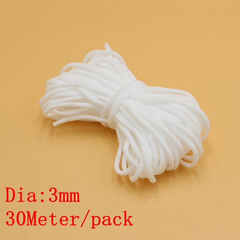 5/10/30 meter/parti 3/5mm maske elastikbånd hvidt elastisk gummibånd syning elastikbånd strækreb/elastikbånd til maske: 3mm 30 meter