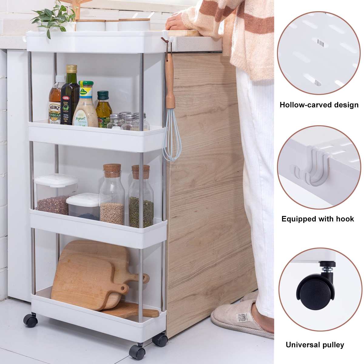 Kitchen Storage Rack Fridge Side Shelf Space Saving Organizer Movable Assemble Plastic Bathroom Organizer Shelf 3/4 Layer