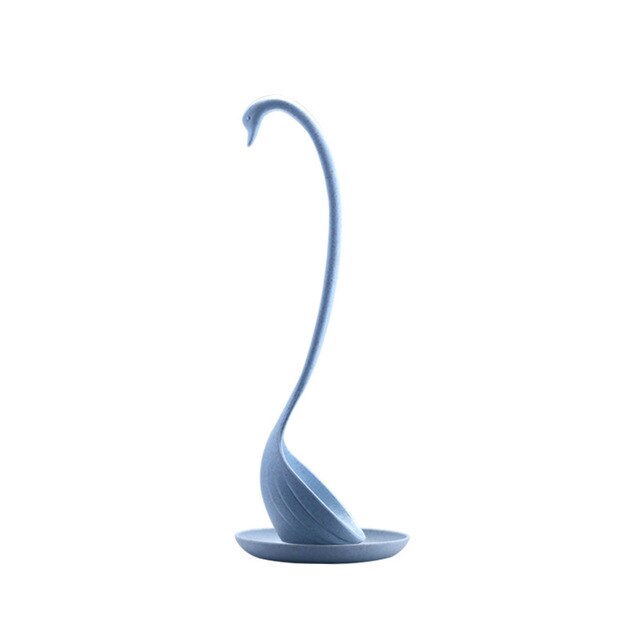 Melon Creatived Multifunction Long Handle Swan Spoon Soup Wheat Straw Tableware Dinnerware Kitchen Tools: Blue