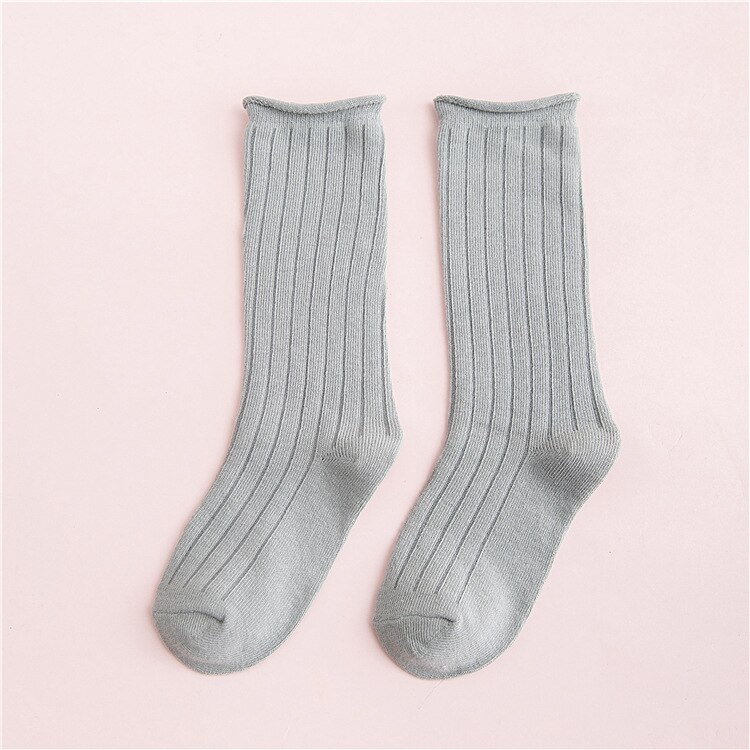 EnkeliBB Korean Style Baby Boy Girls Floor Socks Kids Solid Spring/Summer/Winter Tube Long Socks Toddler tube Sock: Gray / 4-6Y
