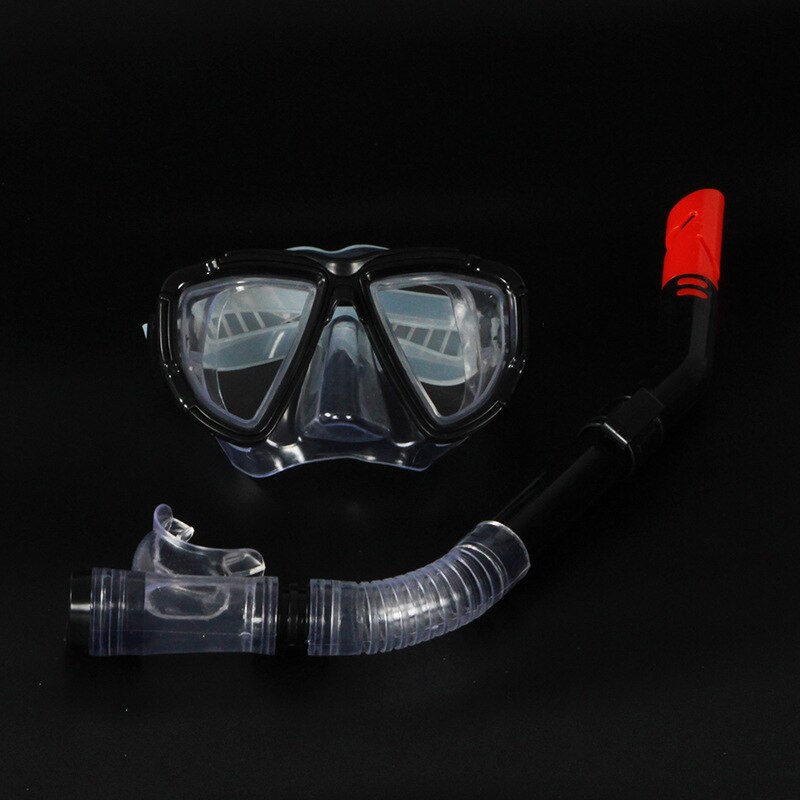 1 Set 4Colors Swimming Goggles Underwater Fog Half Face Nose Clip Glasses Diving Bikini Mask Tempered Glass Lens Snorkel Goggles: Black