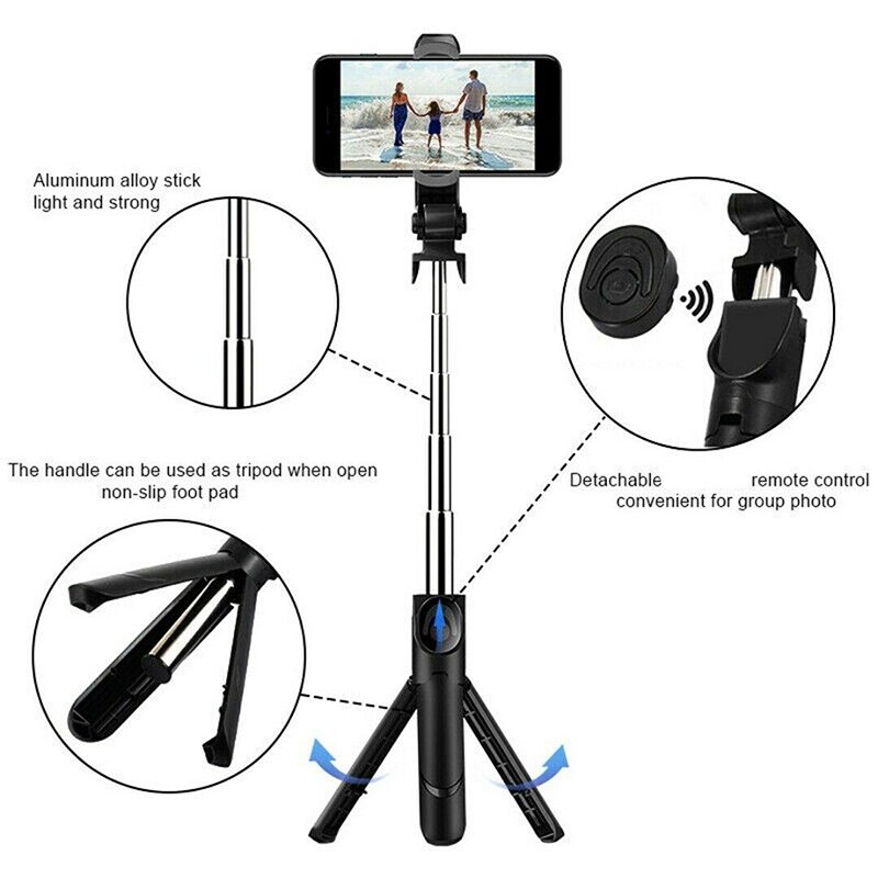 Style 3 In 1 Wireless Bluetooth Selfie Stick Extendable Handheld Monopod Foldable Mini Tripod With Shutter Remote For Phone