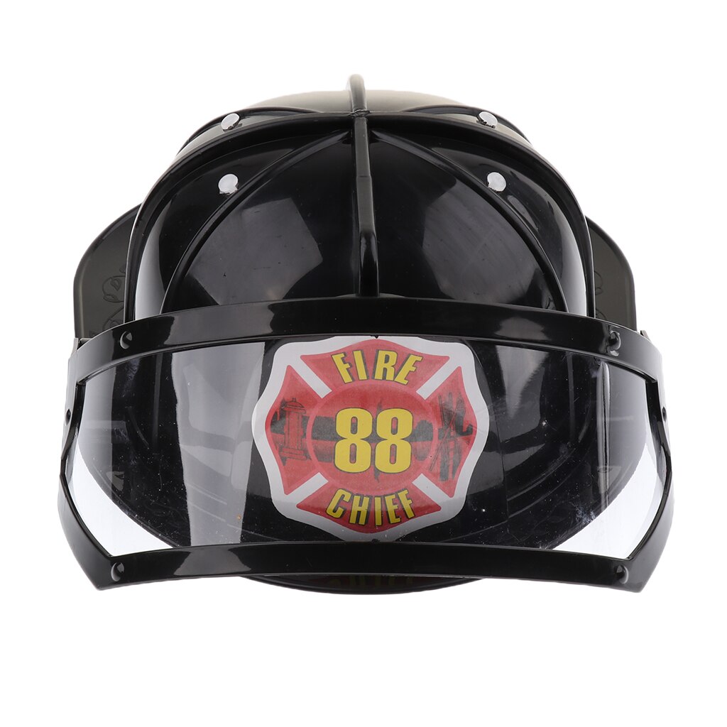 Simulation Role Play Game Toy Gear Fireman Helmet Fire Fighter Hat Kids Cosplay Set Toy - Black