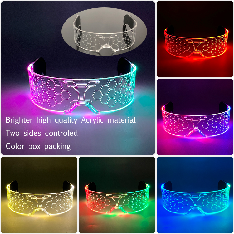 Gafas luminosas LED para de cumpleaños, lentes de neón con luz brillante de colores, accesorios intermitentes para Mascarada y concierto, Rave: Gris oscuro