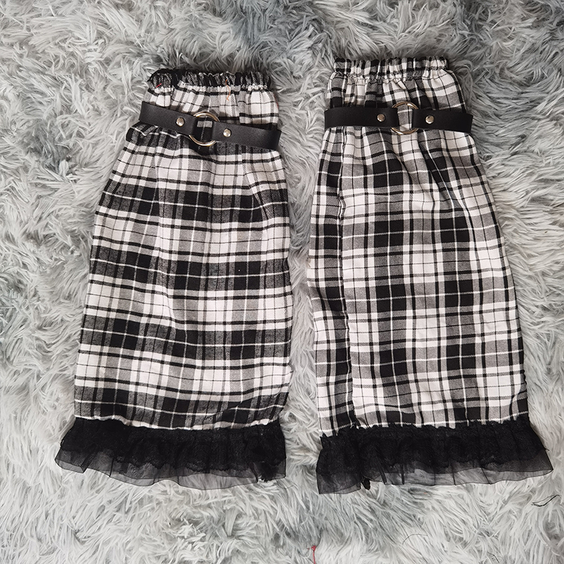 Lolita-calcetines largos Harajuku para mujer, medias de coreana Y2k, calentador de piernas para chica a cuadros, Jk, de encaje negro: NO.7(with PU strap)