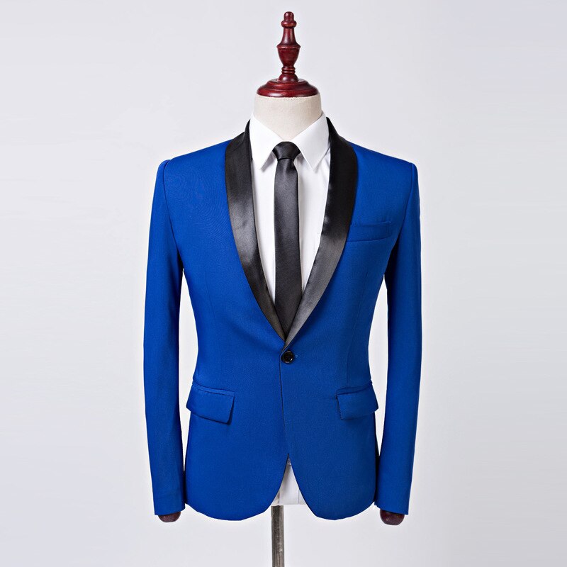 Pyjtrl herrer kongeblå sjal krave jakke casual bryllup forretning mandlig blazer jakke masculino slim fit hombre: Os størrelse  m 40r