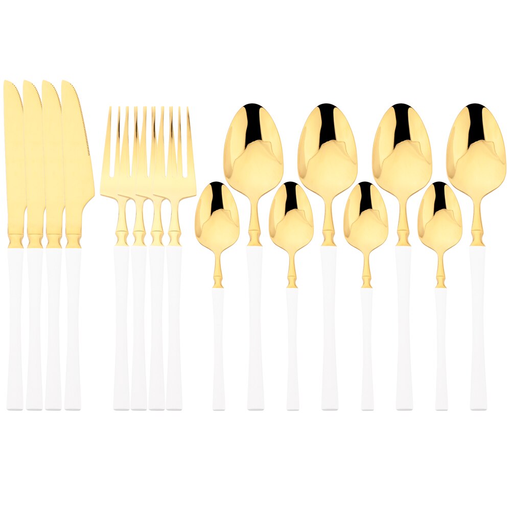 16 -teiliges rosen-essbesteck-set, bestehend aus messer, gabel, kaffeelöffel, edelstahlbesteck und küchenaccessoires im westlichen stil: Weißgold
