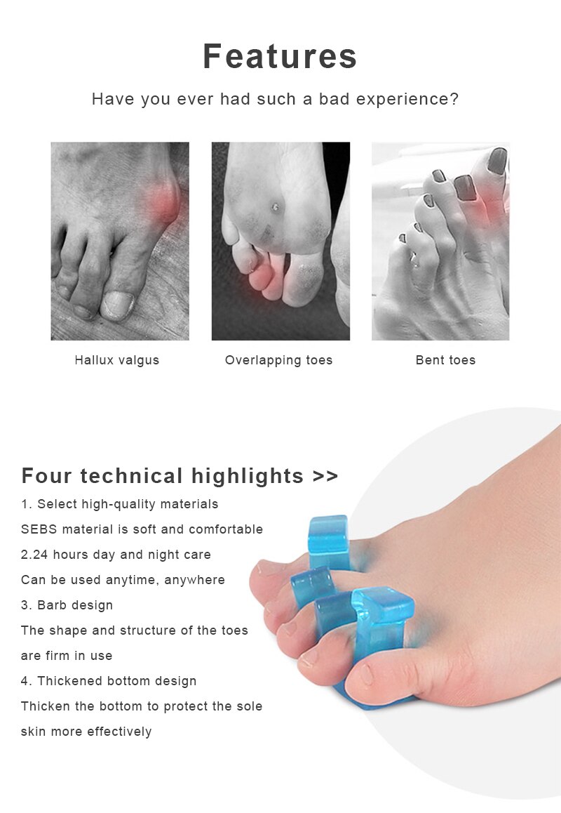 3 Gaten Teenseparators Eversie-Corrector Vinger-Separator Duim Herhaald Siliconen Sebs Zachte Pijn-Veilig Verlichten 2pcs Rechtzetten