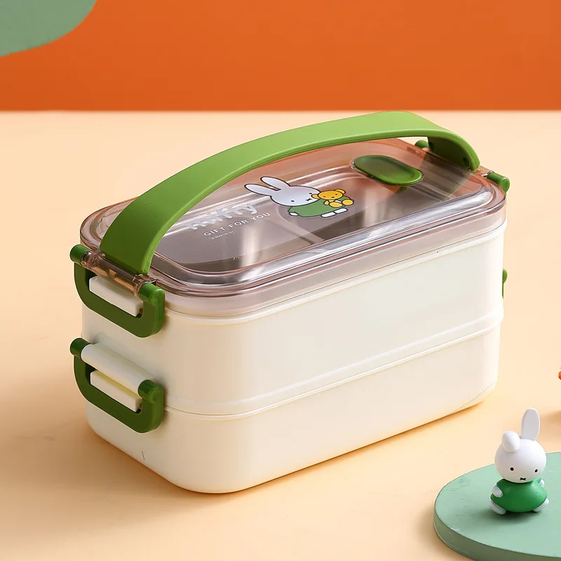 Kawaii Miffy Doppelte Edelstahl-Lunchbox mit großer Kapazität, isolierte Lunchbox für Erwachsene, tragbare Studenten-Lunchbox, Weihnachtsgeschenk: green