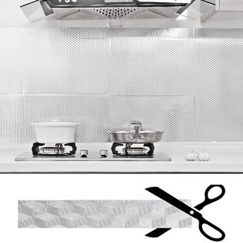 Kitchen Backsplash Wallpaper Stickers, Kitchen Stickers Self Adhesive Kitchen Aluminum Foil Stickers Oil Proof Waterproof Kitche