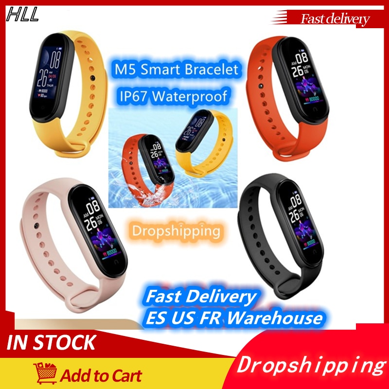 Pulsera inteligente M5 resistente al agua IP67, reloj de pulsera inteligente portátil con podómetro y Bluetooth, Monitor de ritmo cardíaco y deportivo