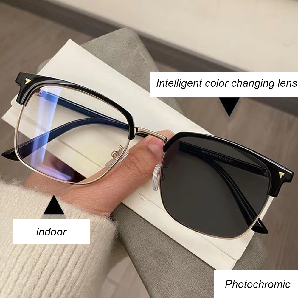 Modne fotochromowe okulary z kwadratowymi oprawkami Przeciw niebieskiemu światłu klasyczny okulary dla kobiet Oświetlenie okulary dla mężczyzn Okulary zmieniające komputer