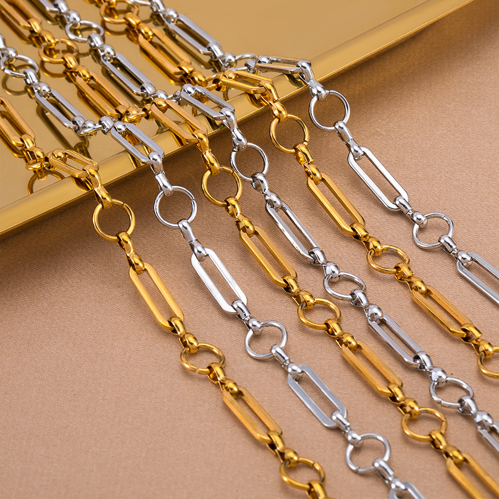 Cadena chapada en oro de acero inoxidable de 1 metro, Cable de barra larga, cadena circular redonda para DIY, collar, pulsera, accesorios para hacer joyas