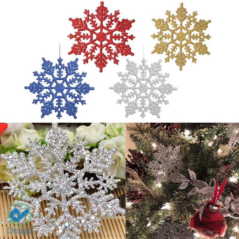 24Pcs 10Cm Glitter Kerst Jaar Party Home Decor Sneeuwvlok Kerstboom Opknoping Hanger Ornamenten