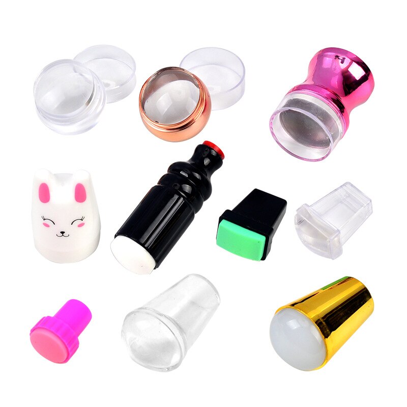 Silikon nagelstämpel skrapa set metalliskt handtag nail art stämpel för stämpling polish tryck manikyr bildplatta verktyg